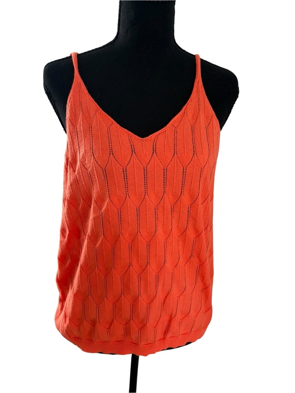 Women's Orange V-Neck Knit Tank Top - Picture 2 of 8